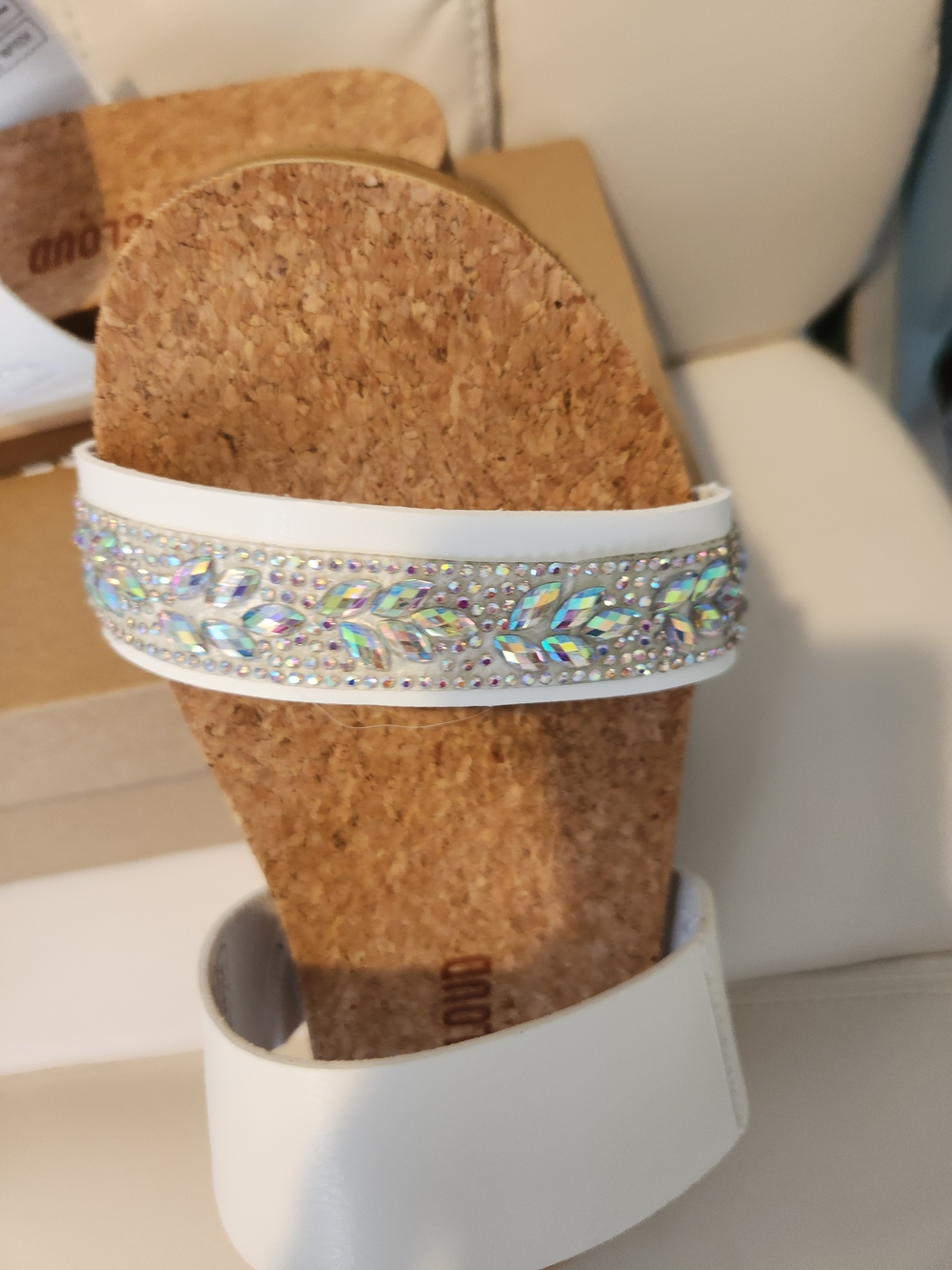 Project Cloud White Platform Slide Sandals with Sparkle Strap - Picture 2 of 4